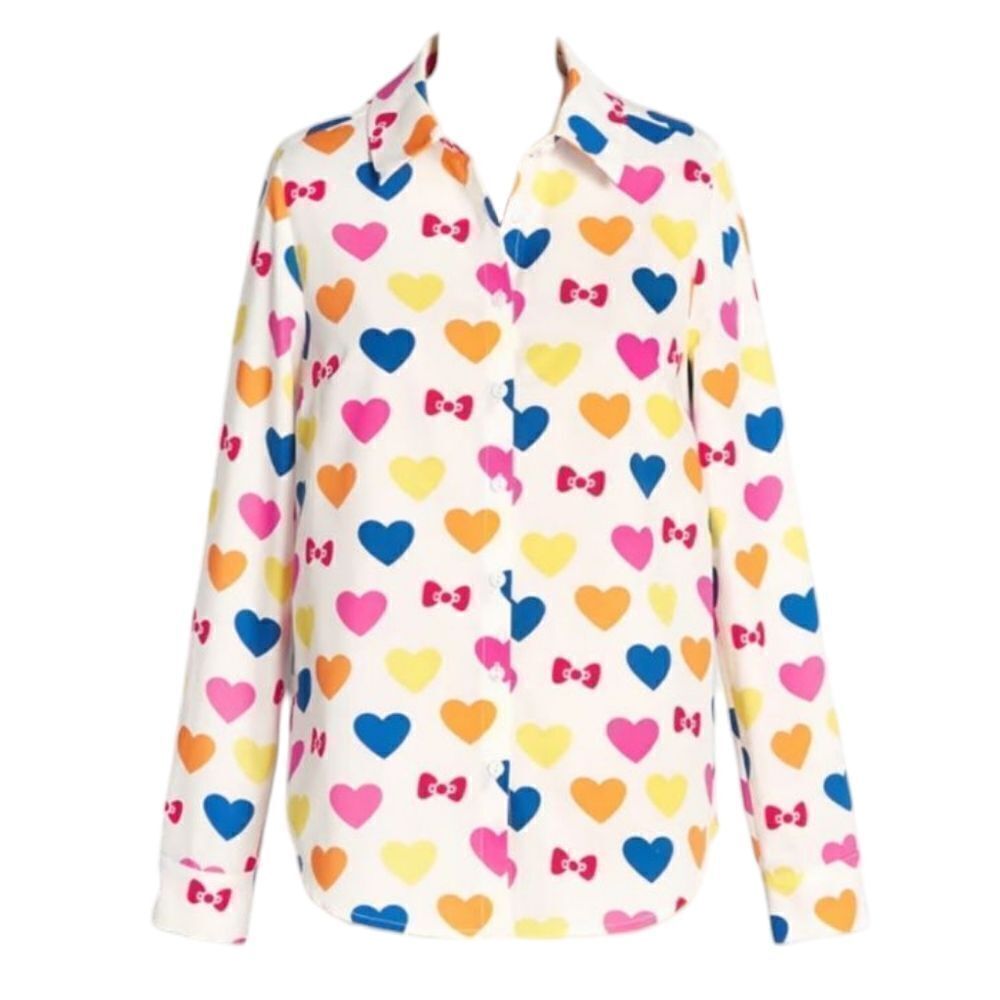 NWT ModCloth x Hello Kitty Supercute Love Button-Up Top white pink size L